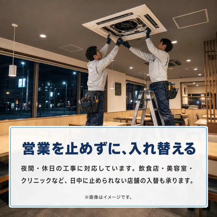 営業を止めずに入れ替える。夜間・休日の工事に対応